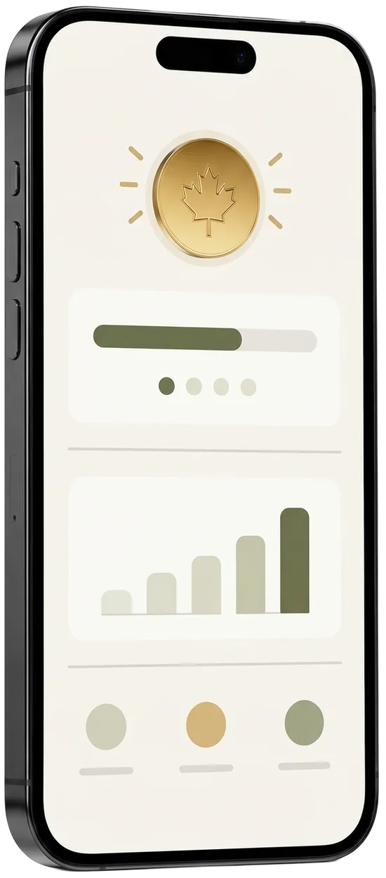 Original unbranded mobile rewards dashboard with a gold maple-leaf coin and simple activity chart